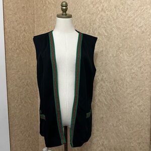VTG 70s 80s Black & Green Embroidered Chain Link Open Front Vest